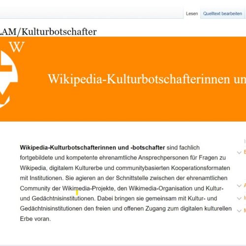 Wikipedia-Kulturbotschafterinnen und  Kulturbotschafter gesucht