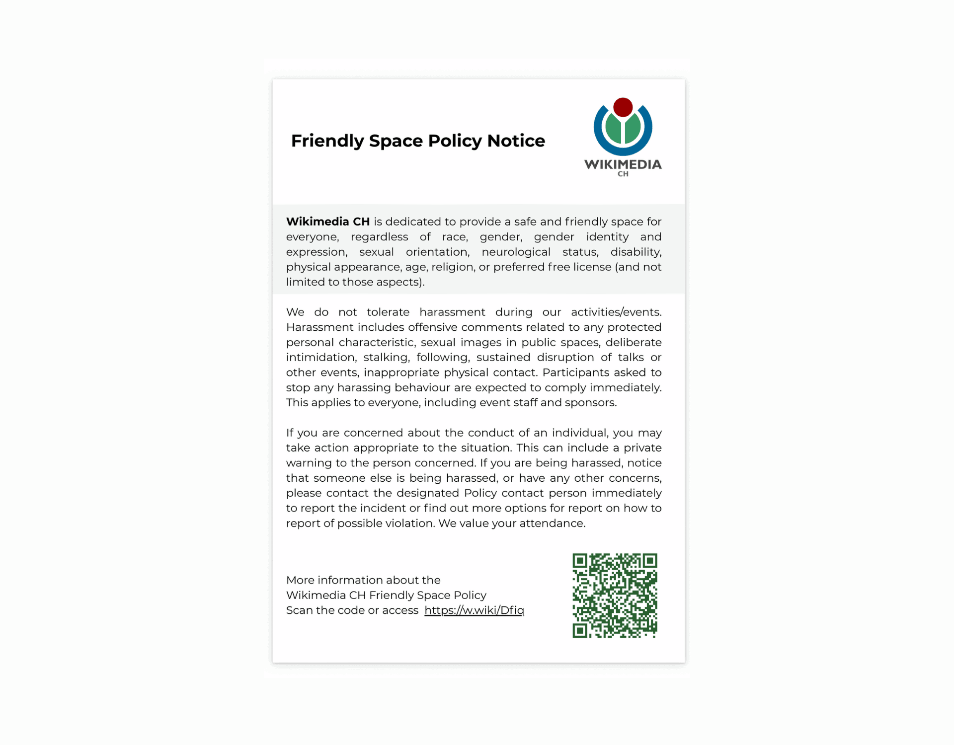 Friendly Space Policy
